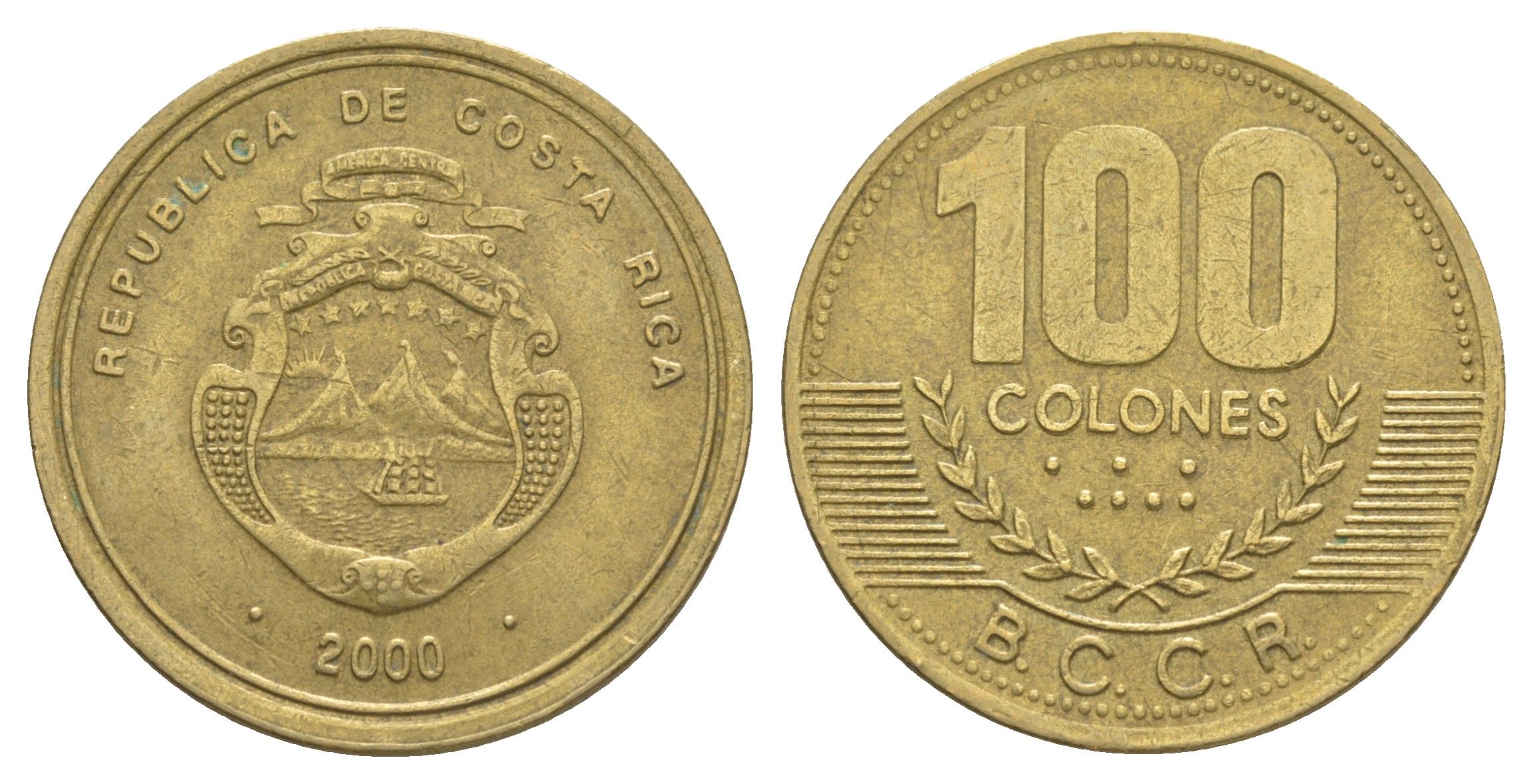 Коста-Рика 100 колонов 2000 KM 240 алюминиевая бронза 4631-611