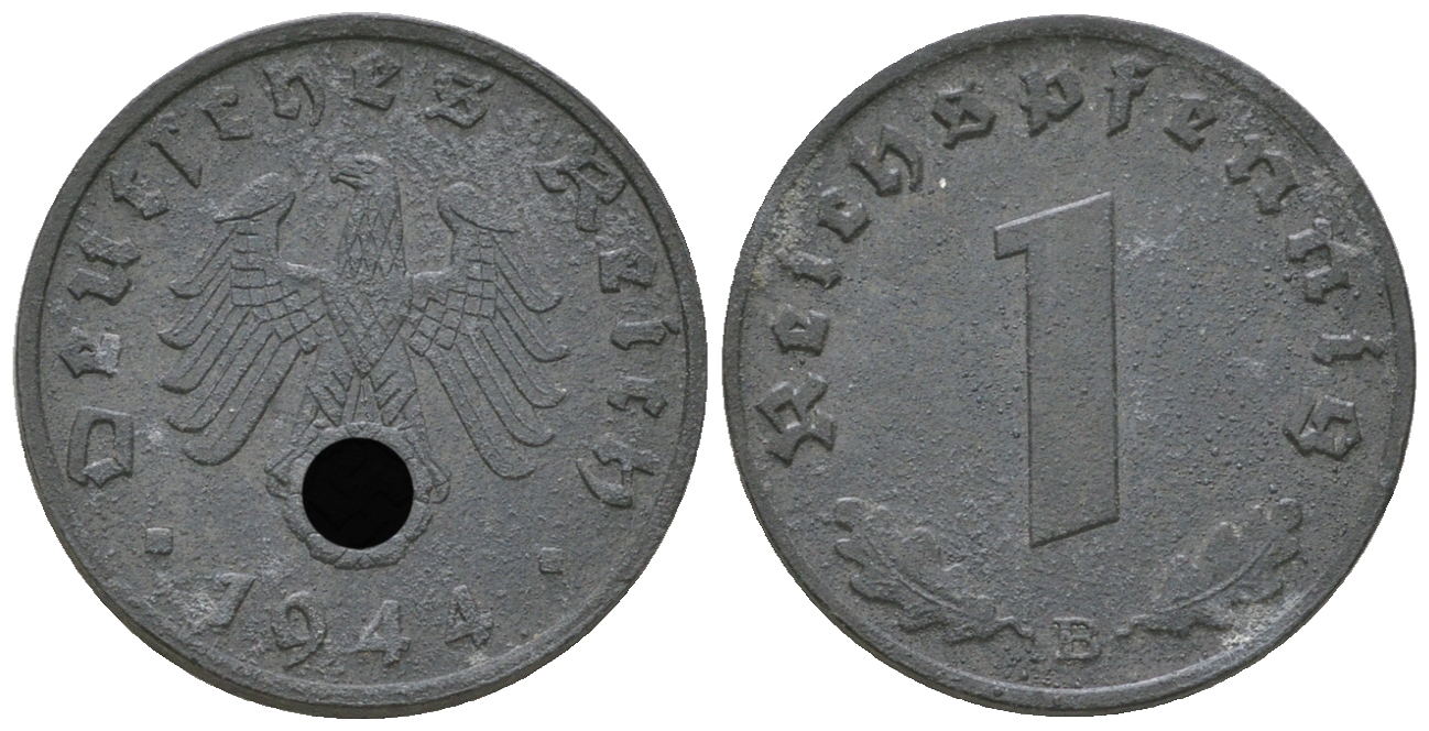 Германия 1 рейхспфенниг 1944 B KM 97, J. 369 цинк 4668-1157