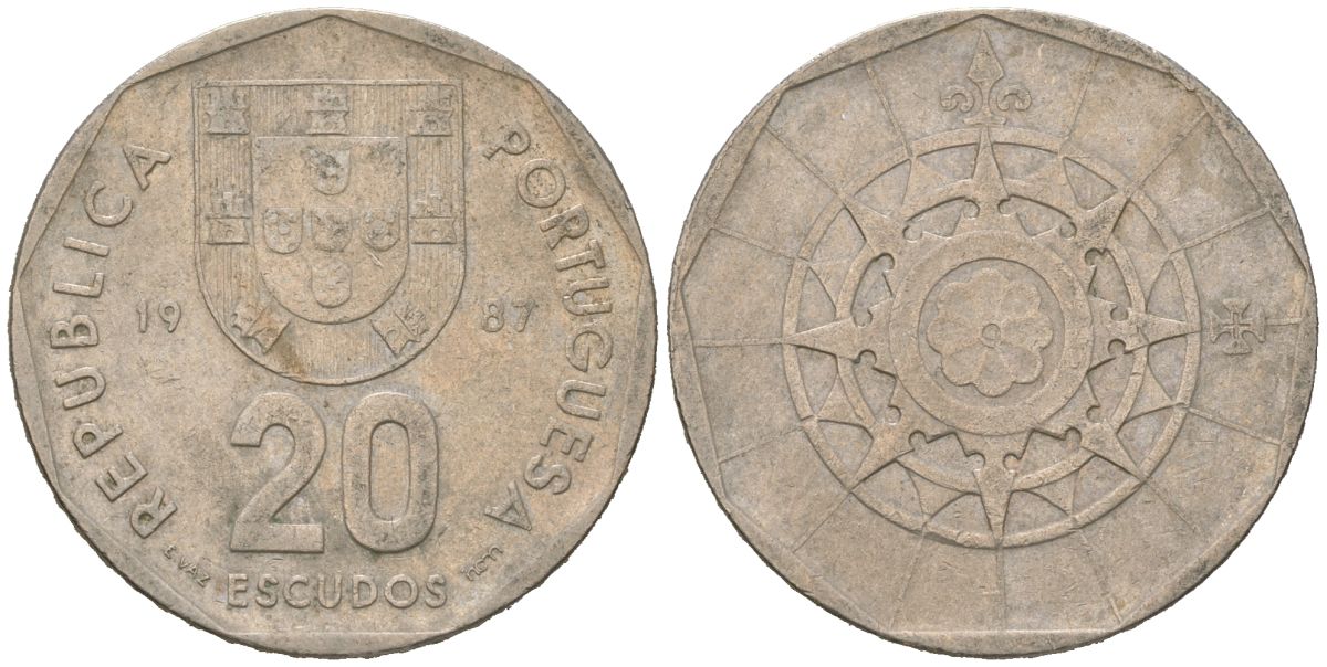 Португалия 20 эскудо 1987 KM 634 медно-никель 4616-1233