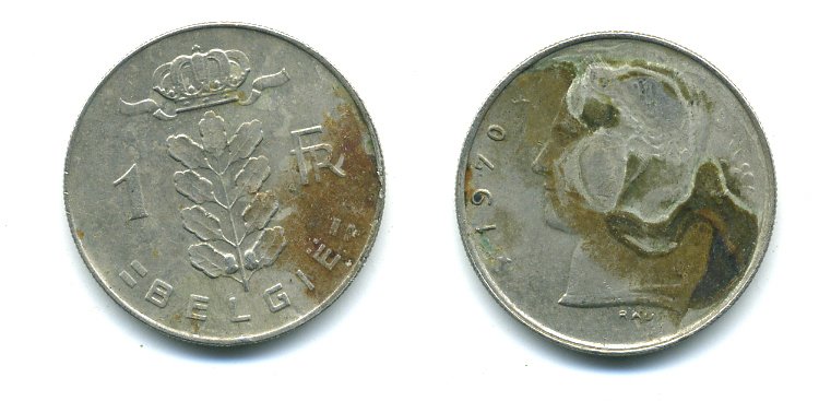 БЕЛЬГИЯ 1 ФРАНК 1970 KM 142.1 медно-никель 54-1351