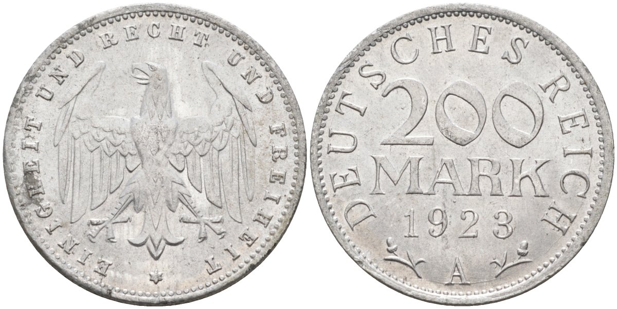 Германия 200 марок 1923 A KM 35, J. 304, Weege 22 алюминий UNC 4586-242