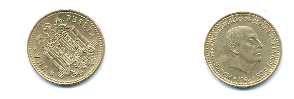 ИСПАНИЯ 1 ПЕСЕТА 1967 KM 796 алюминиевая бронза 54-524
