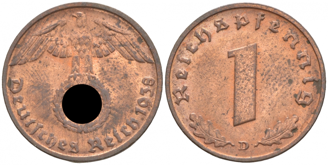 ГЕРМАНИЯ 1 РЕЙХСПФЕННИГ 1938 D J 361, KM 89 бронза aUNC 73-651