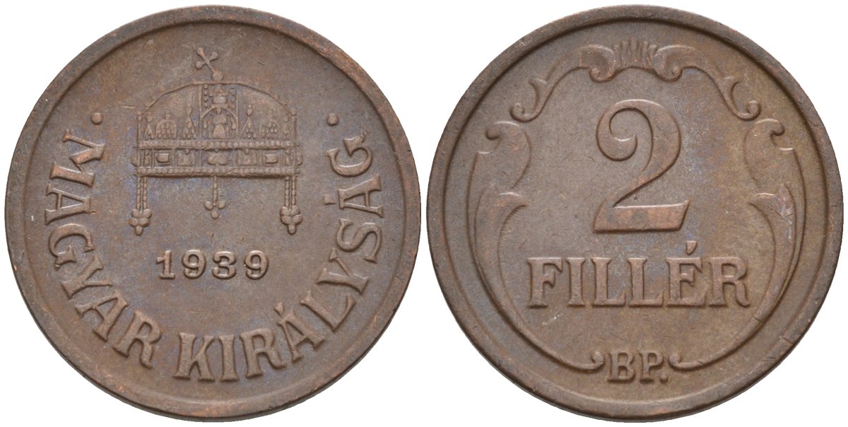 Венгрия 2 филлера 1939 BP KM 506 бронза 4115-1215