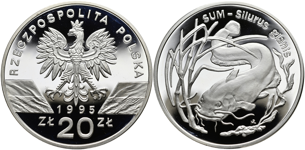 Польша 20 злотых 1995 MW, серия охрана окружающей среды, сом, тираж 20000 экз KM 290 серебро PROOF 00-822-82