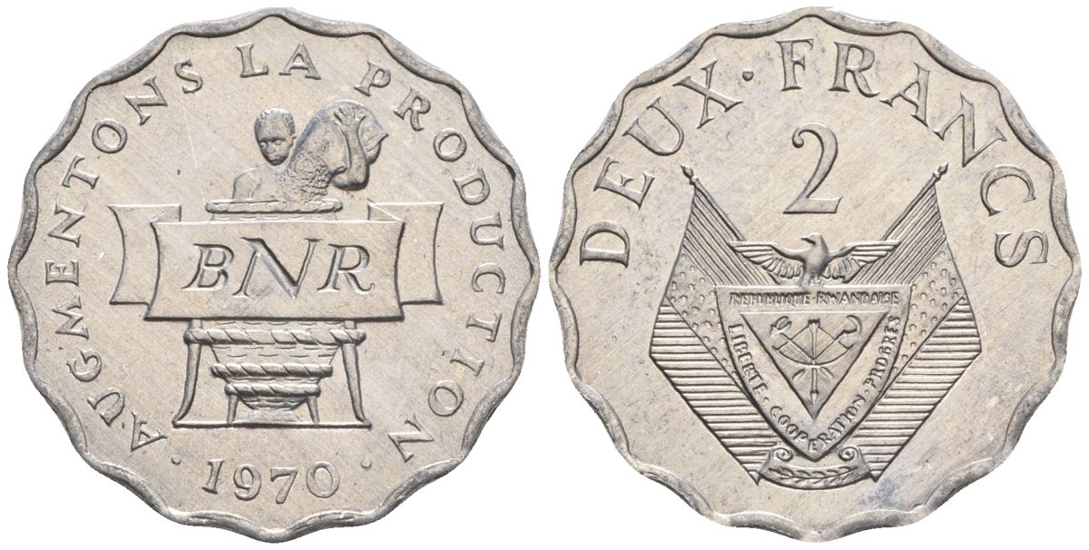 Руанда 2 франка 1970 FAO KM 10 алюминий  UNC  4610-416