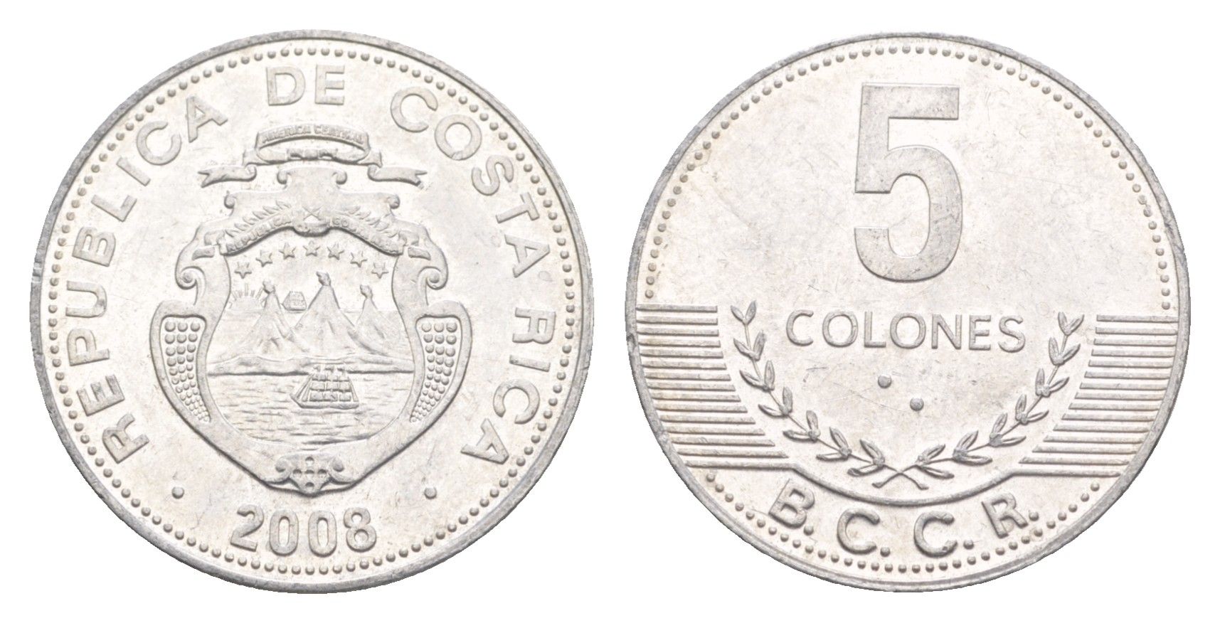 Коста-Рика 5 колонов 2008 KM 227b алюминий aUNC 4649-642
