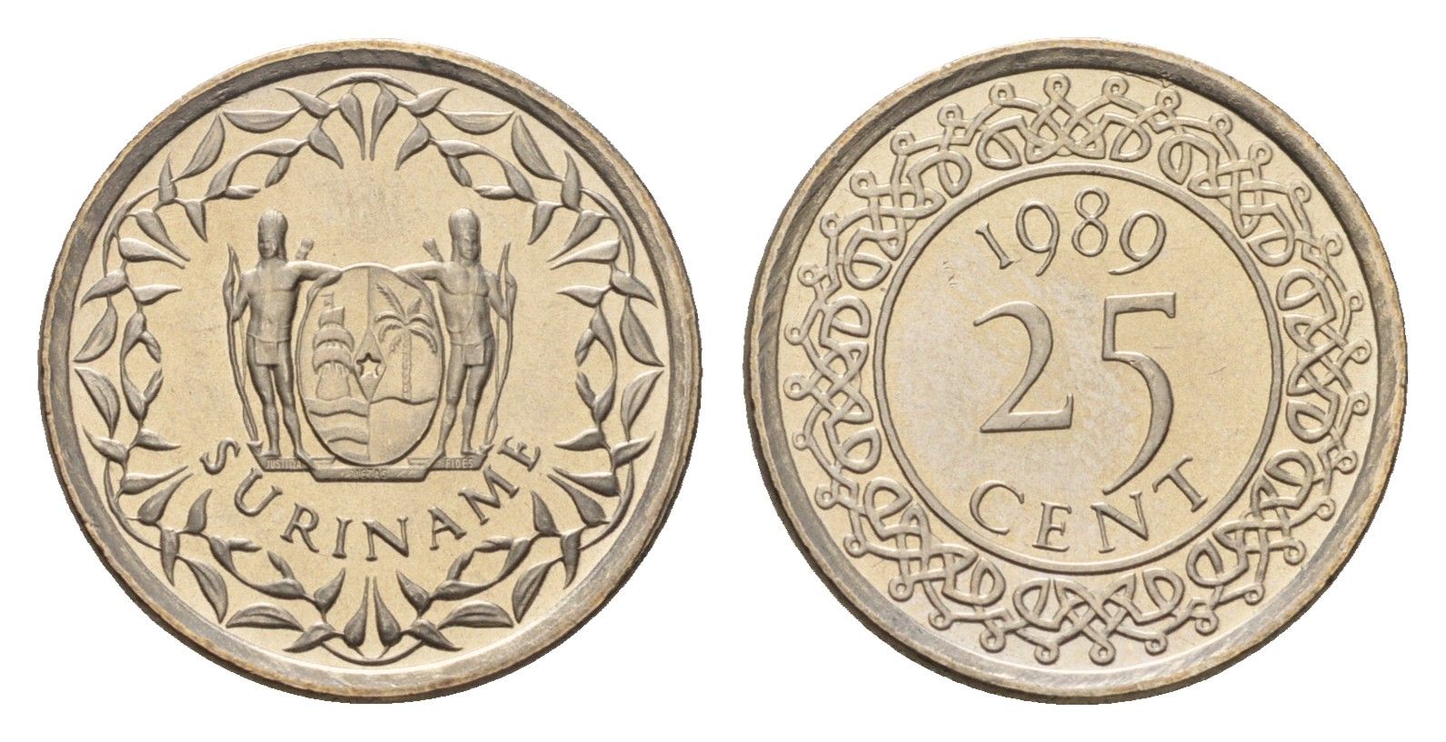 Суринам 25 центов 1989 KM 14a медно-никель UNC 4685-716