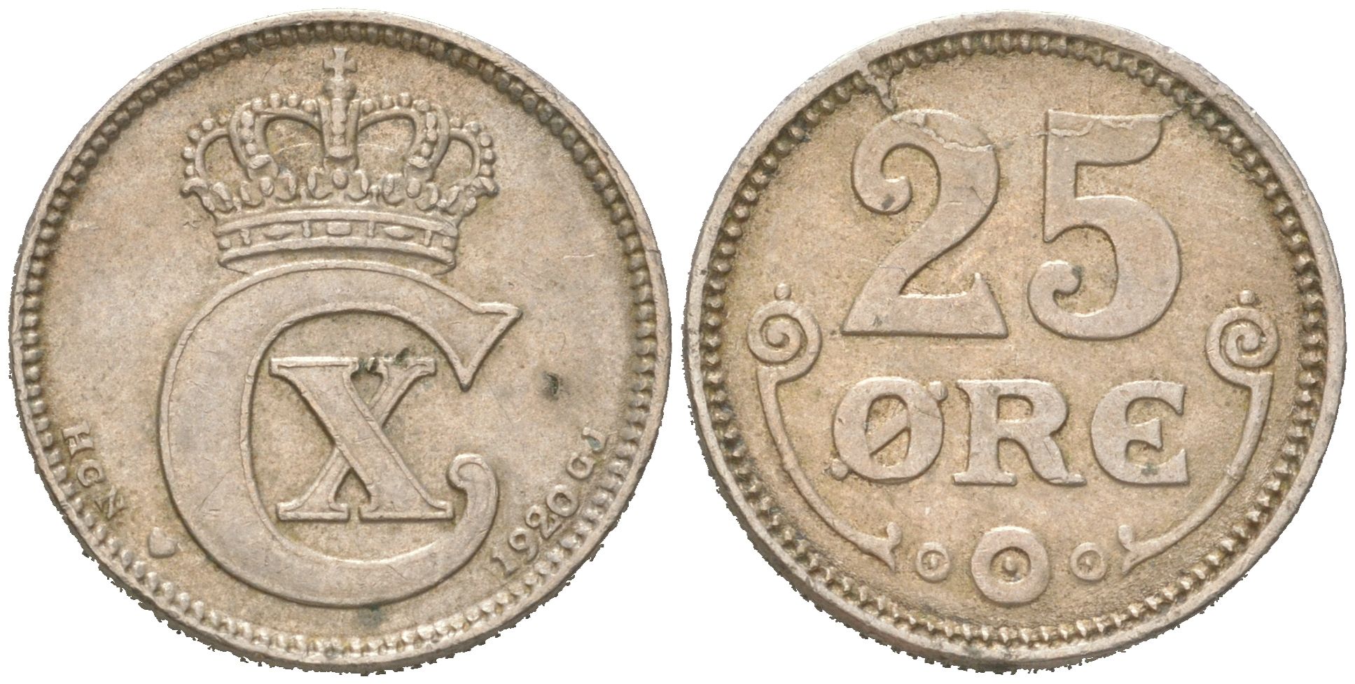 Дания 25 эре 1920 Кристиан X (1912-1947) KM 815a медно-никель 4621-1024