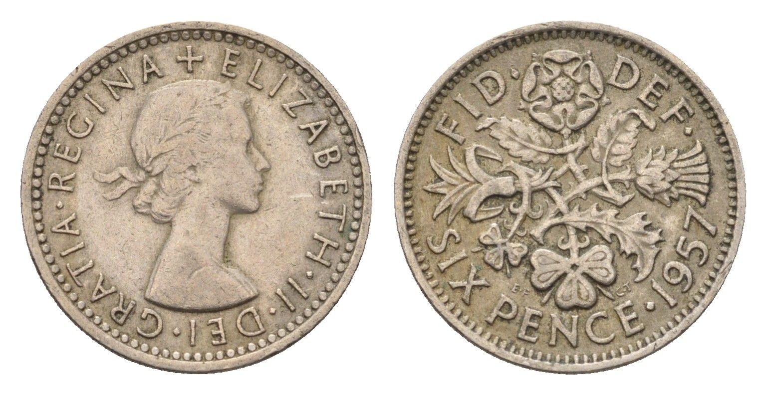 Великобритания 6 пенсов 1957 Елизавета II (1952-2022) KM 903 медно-никель 4697-962