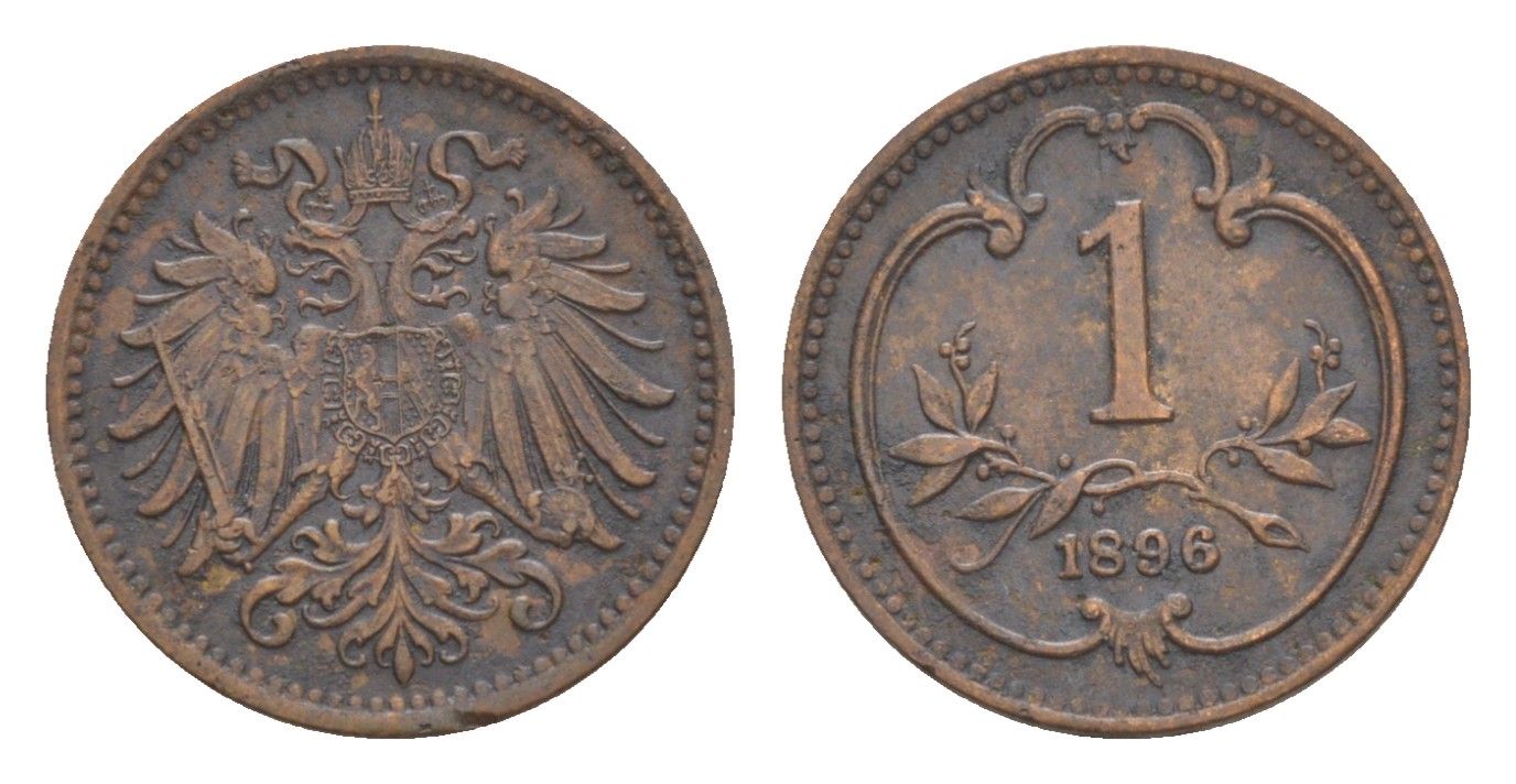 Австрия 1 геллер 1896 Франц Иосиф I (1848-1916) KM 2800 бронза 4636-126