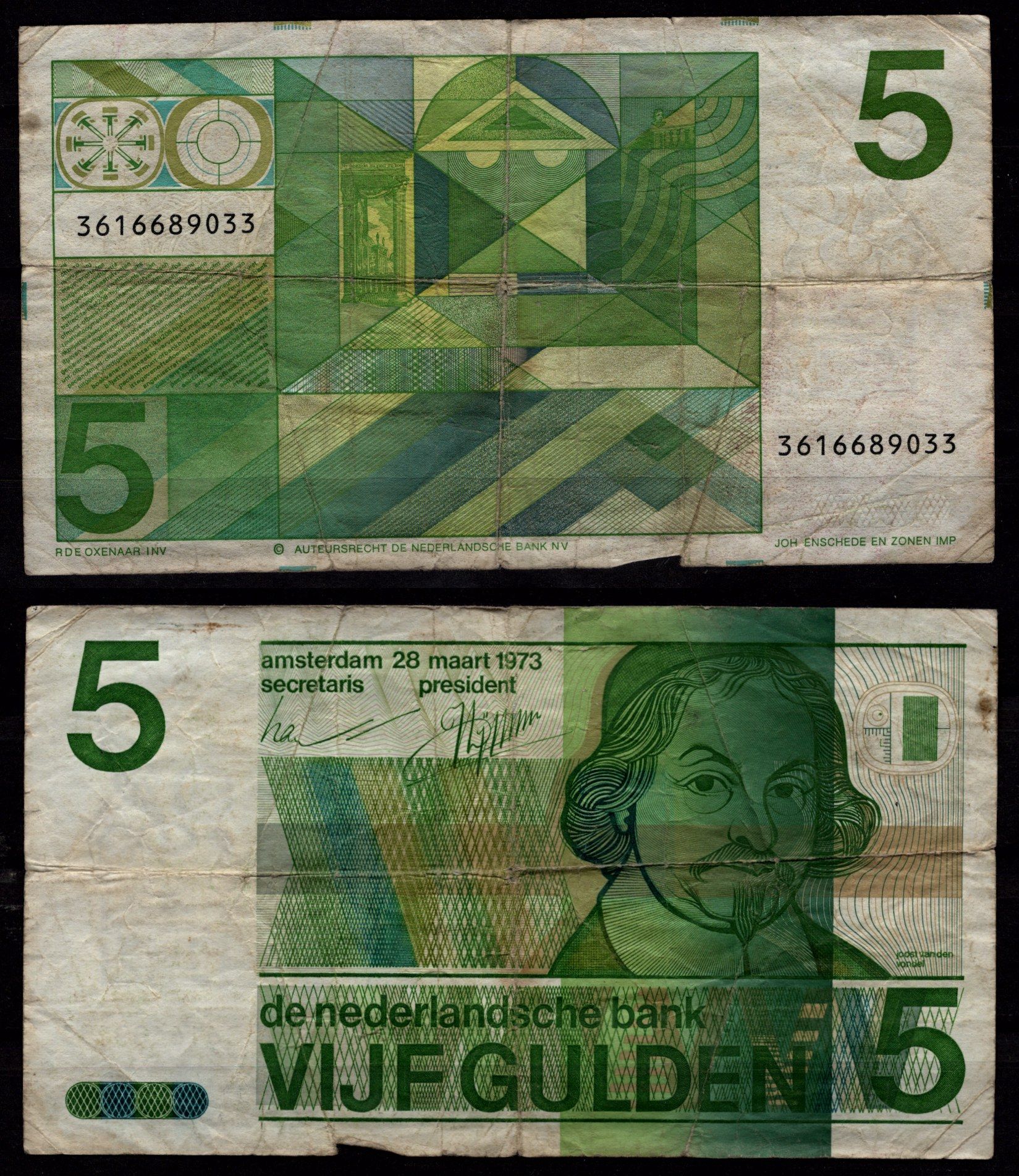 Нидерланды 5 гульденов 1973 Йост ван ден Вондел Pick 95 бумага 8604-26-2-2