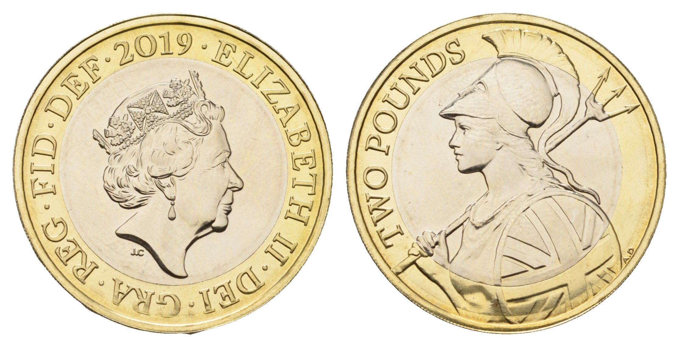 Великобритания 2 фунта 2019 Елизавета II (1952-2022), Возрождение Британии KM 1348, Spink K7 биметалл BU 1516-1043