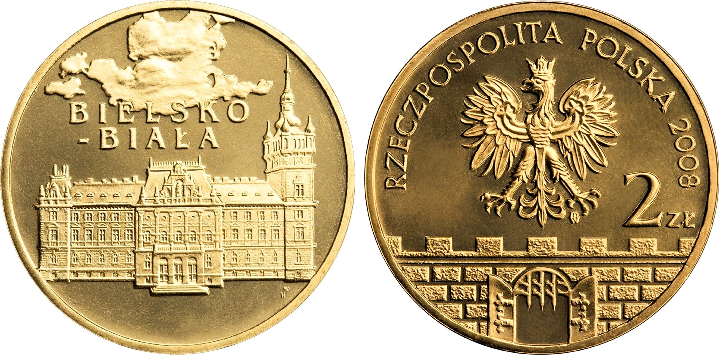 Польша 2 злотых 2008 MW, серия города Польши, Бельско-Бяла KM 663 нордик UNC 4676-521