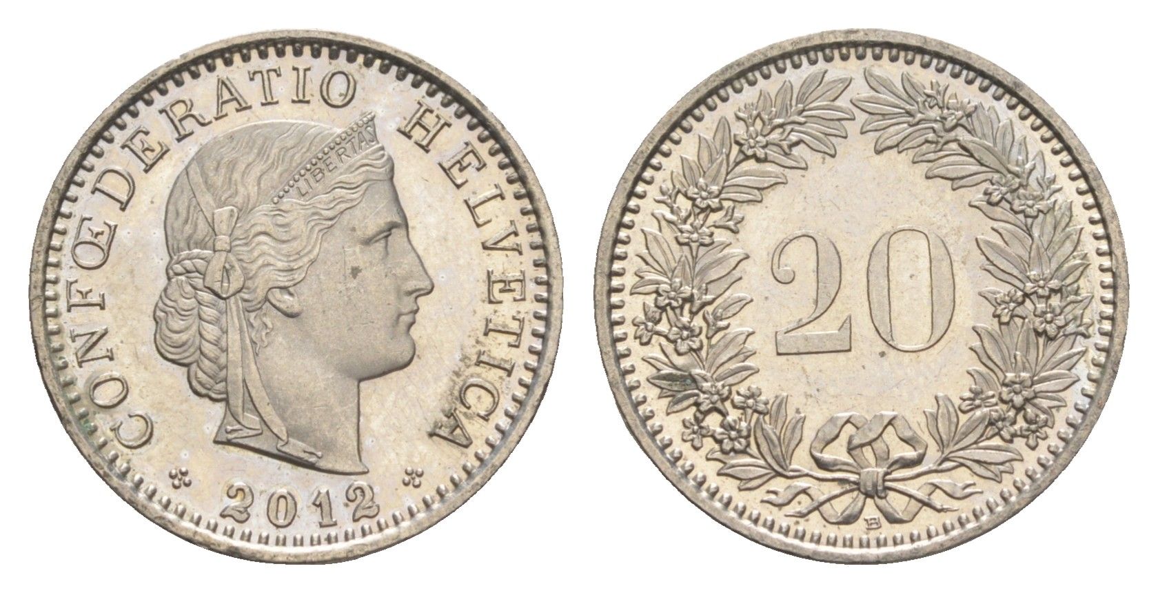 Швейцария 20 раппенов 2012 B KM 29a медно-никель aUNC 4651-433