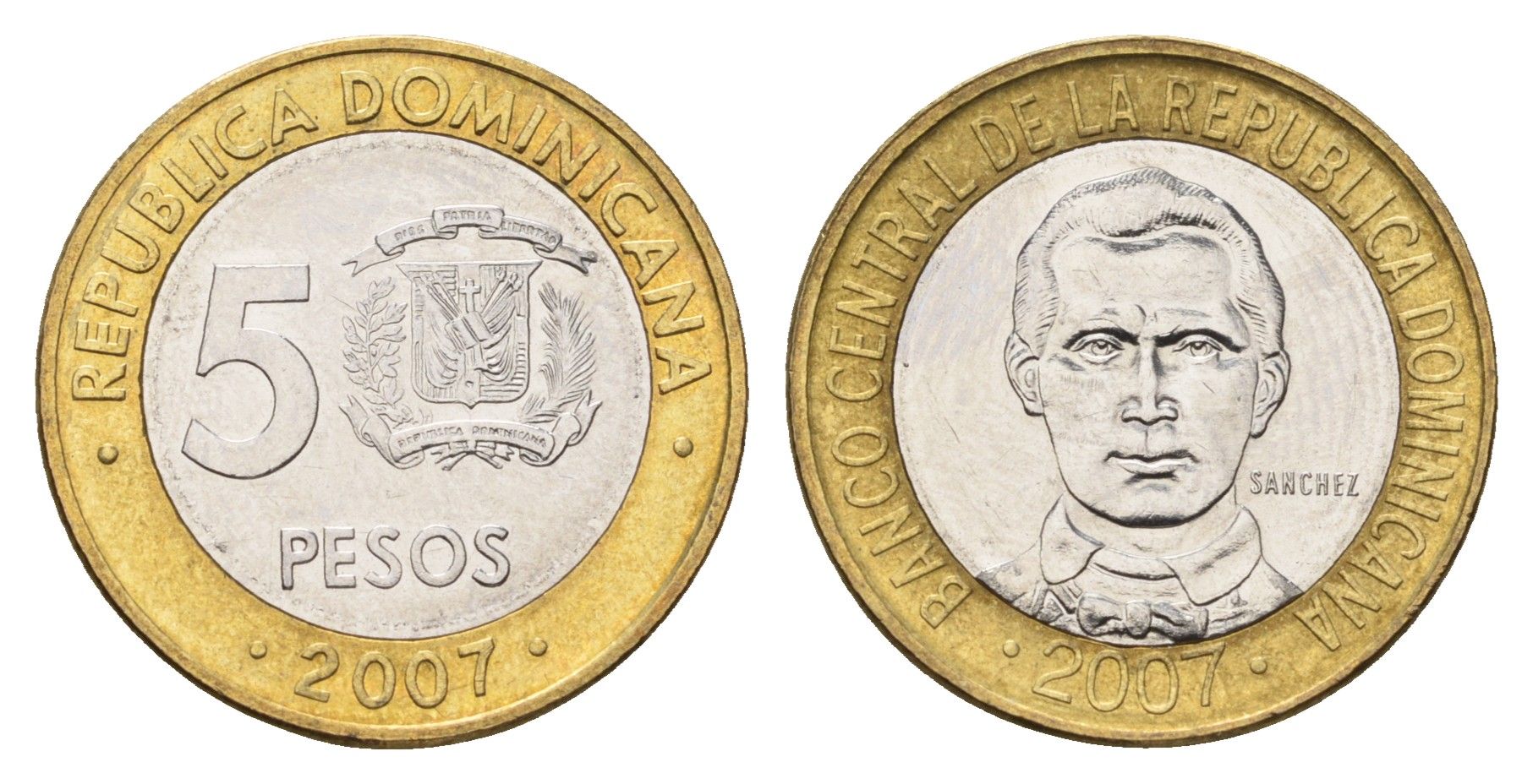 Доминикана (Доминиканская Республика) 5 песо 2007 KM 89 биметалл UNC 4695-1227