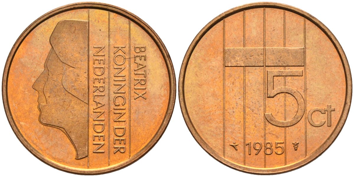 Нидерланды 5 центов 1985 Беатрикс (1980-2013) KM 202 бронза UNC 4116-241