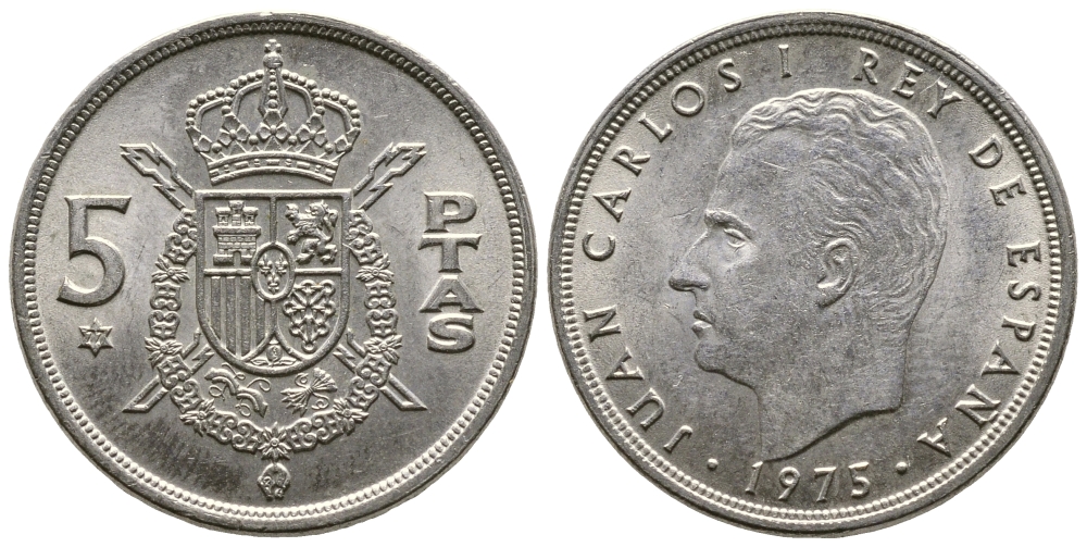 Испания 5 песет 1975 (77) Хуан Карлос I (1975-2014) KM 807 медно-никель 4610-217