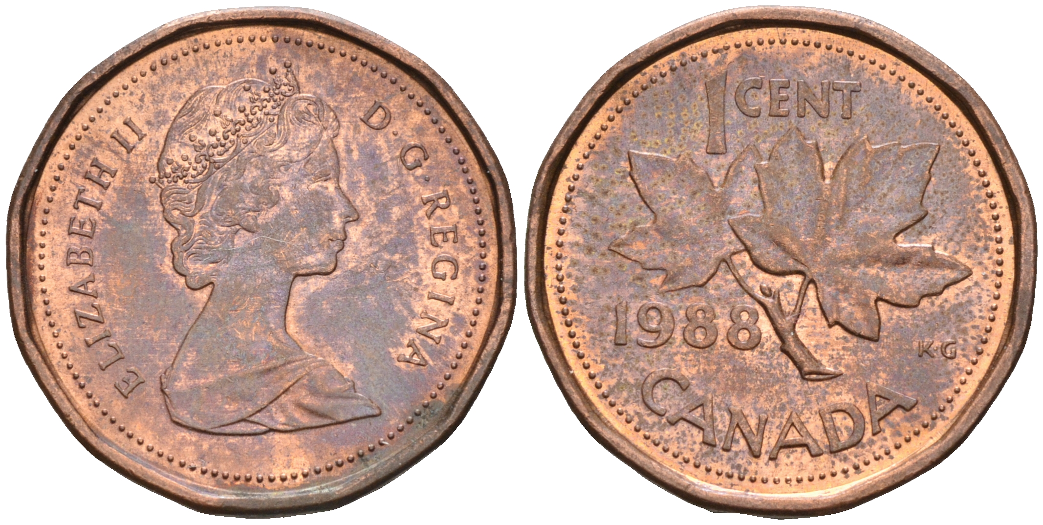 Канада 1 цент 1988 Елизавета II, кленовый лист KM 132 бронза    4147-318