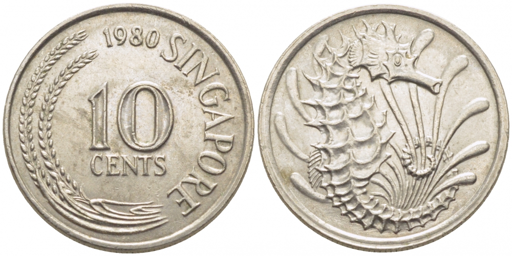 СИНГАПУР 10 ЦЕНТОВ 1980 МОРСКОЙ КОНЕК KM 3 медно-никель 105-1268