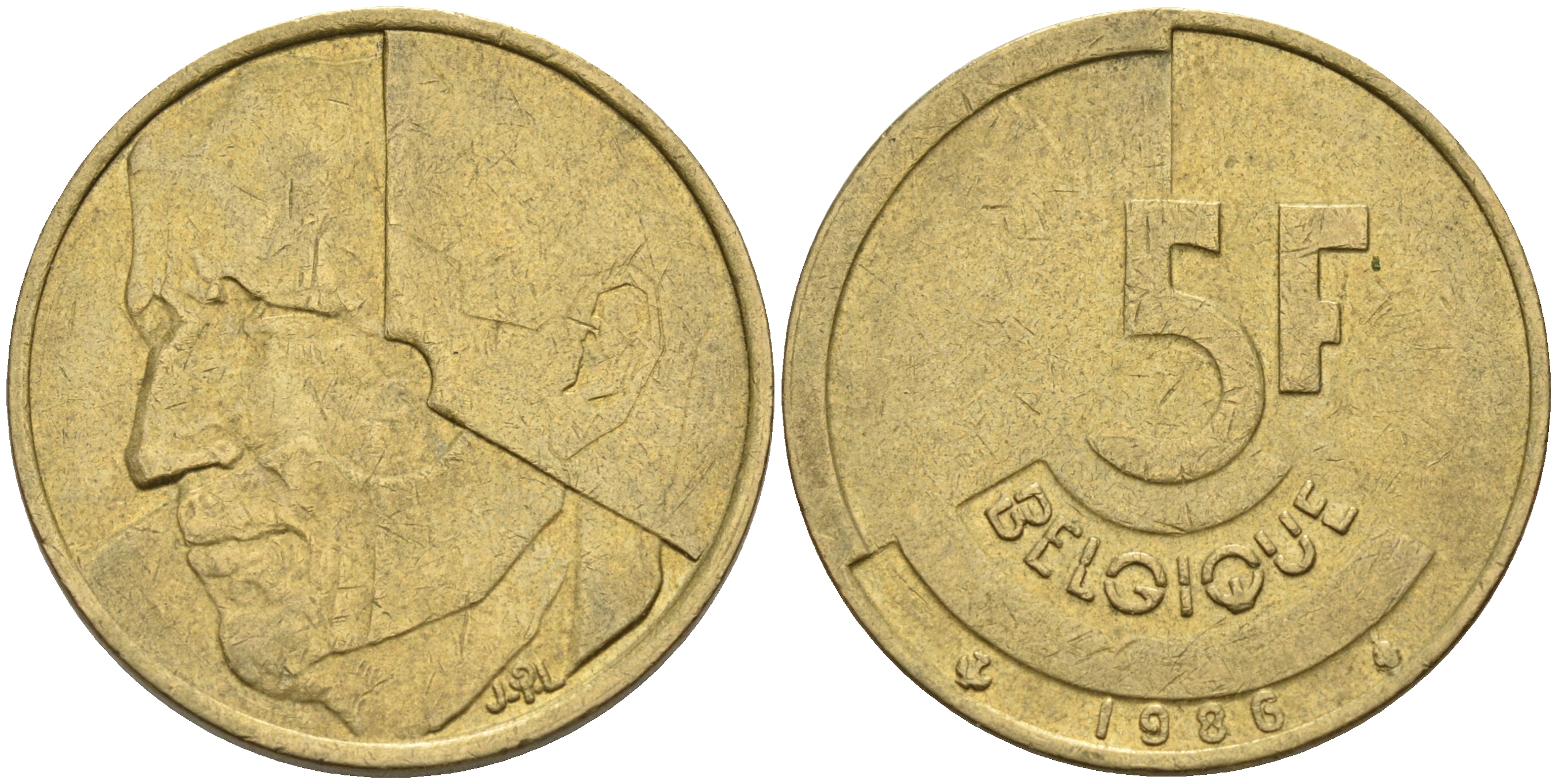 Бельгия 5 франков 1986 Belgique KM 163 латунь алюминиевая бронза    4592-1227