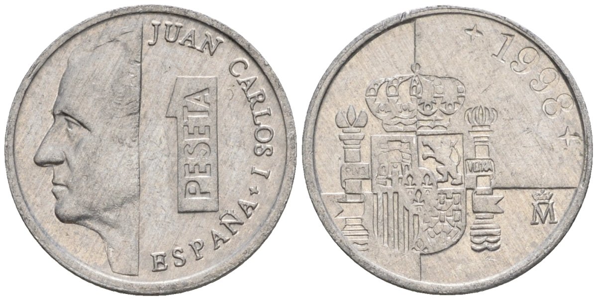 Испания 1 песета 1998 M, Хуан Карлос I (1975-2014) KM 832 алюминий 4602-1212