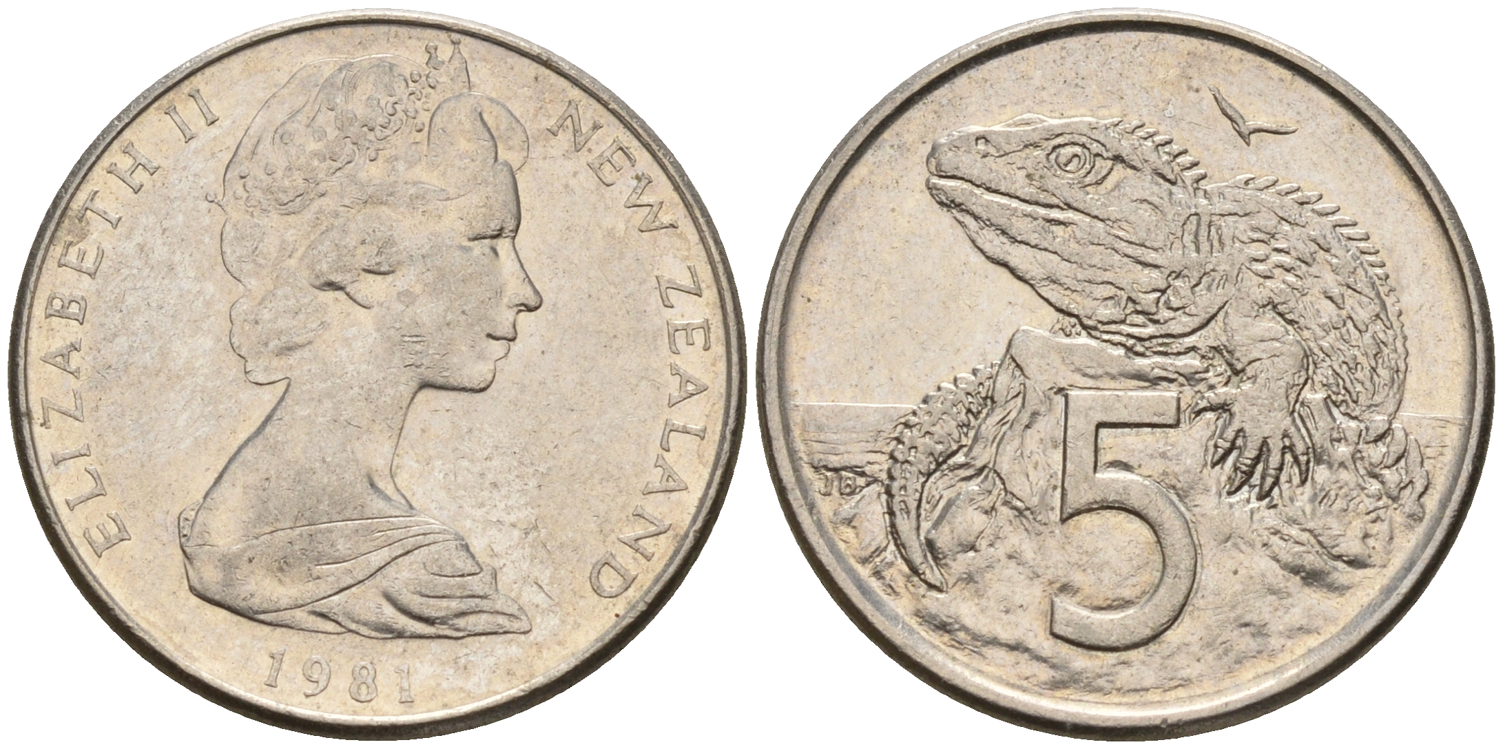 Новая Зеландия 5 центов 1981 ящерица гаттерия, Елизавета II (1952-) KM 34.1 медно-никель 4602-665