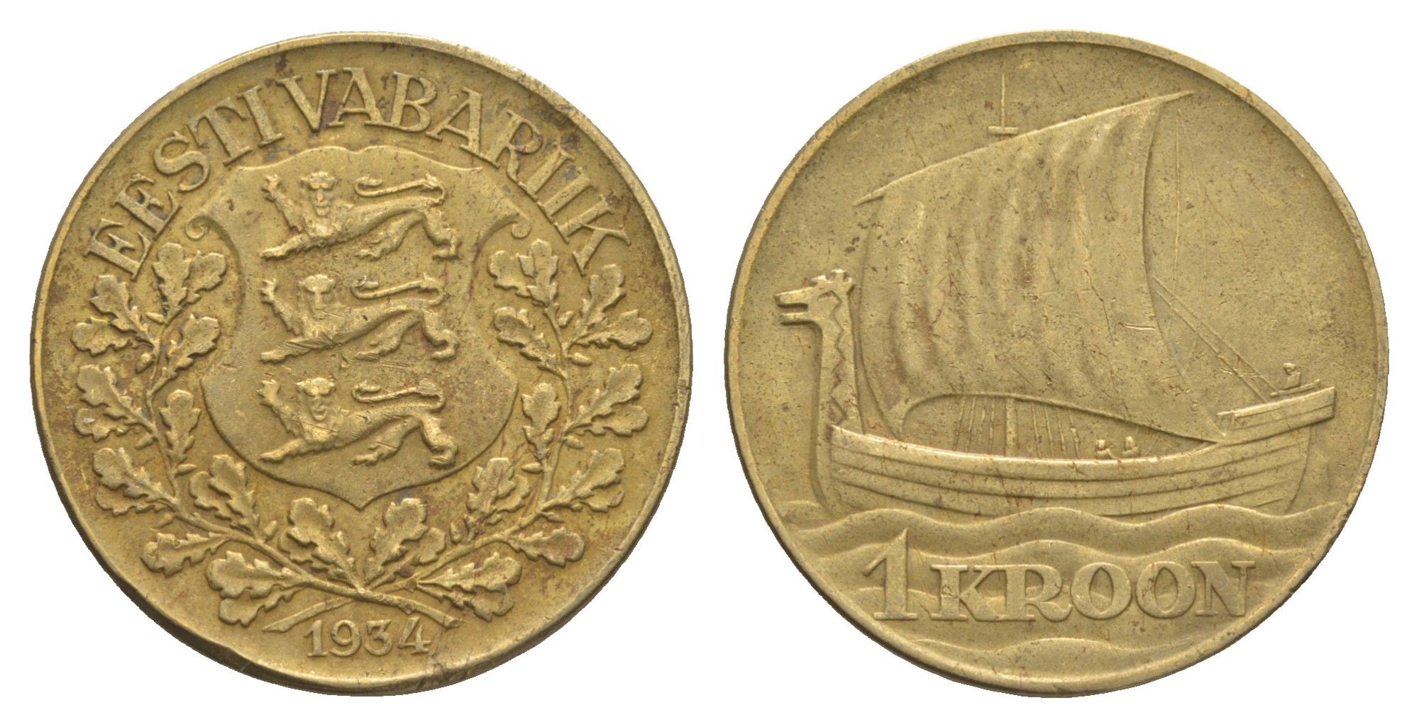 Эстония 1 крона 1934 год-тип KM 16 алюминиевая бронза 4652-931