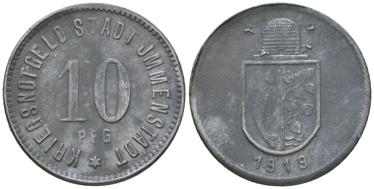 Имменштадт (Бавария) 10 пфеннингов 1919 Funck 227.2, Men18 15273.2 цинк 4164-322