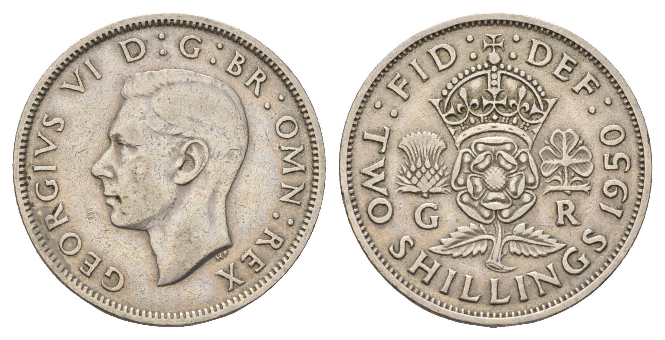 Великобритания 2 шиллинга (флорин) 1950 Георг VI (1936-1952) KM 878, Spink 4107 медно-никель 4183-336
