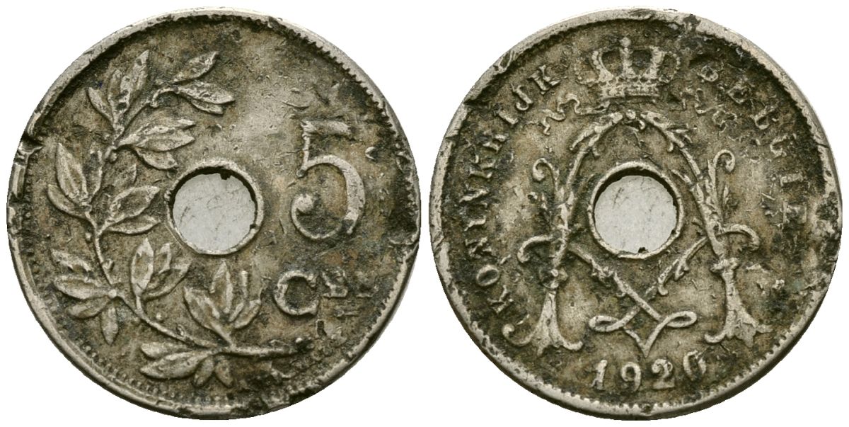 Бельгия 5 сантимов 1920 Belgie KM 67 медно-никель 4173-225