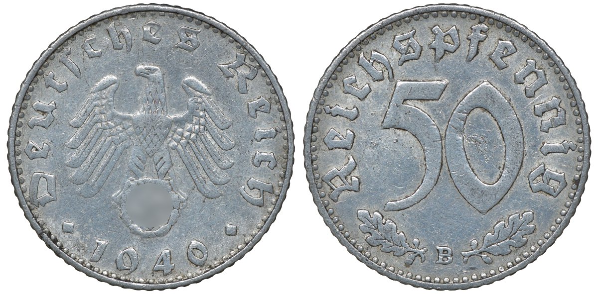 Германия 50 рейхспфеннигов 1940 B KM 96, J.372 алюминий 72-1311