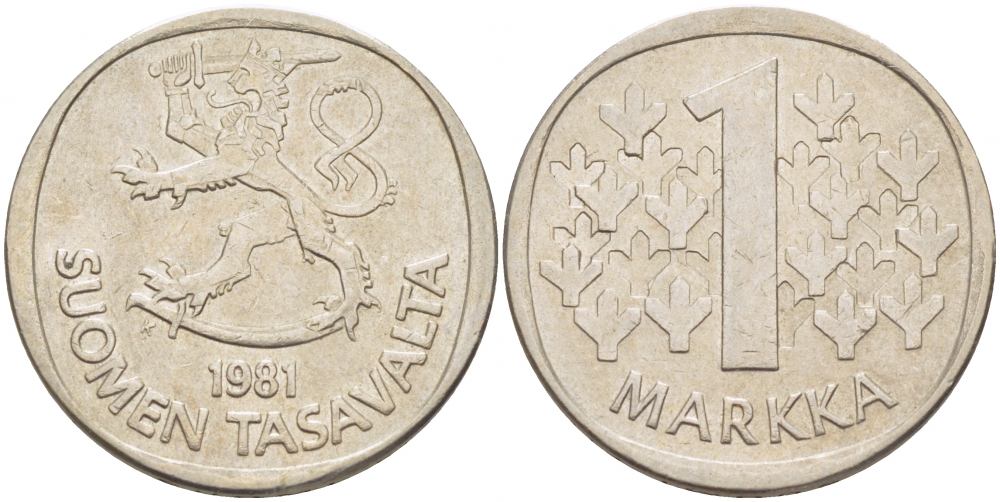 ФИНЛЯНДИЯ 1 МАРКА 1981 K KM 49а медно-никель UNC 3718-934