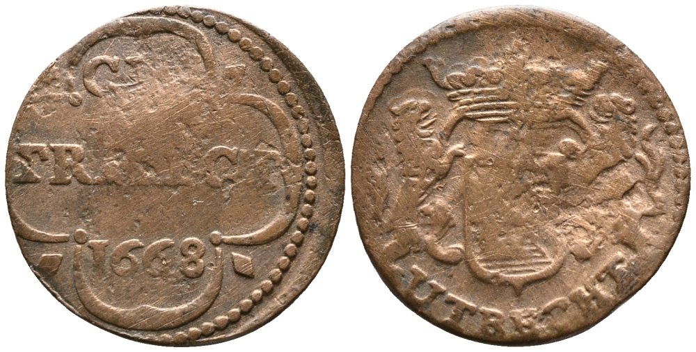 НИДЕРЛАНДЫ, УТРЕХТ 1 ДУИТ 1668 KM 44 медь 34-845