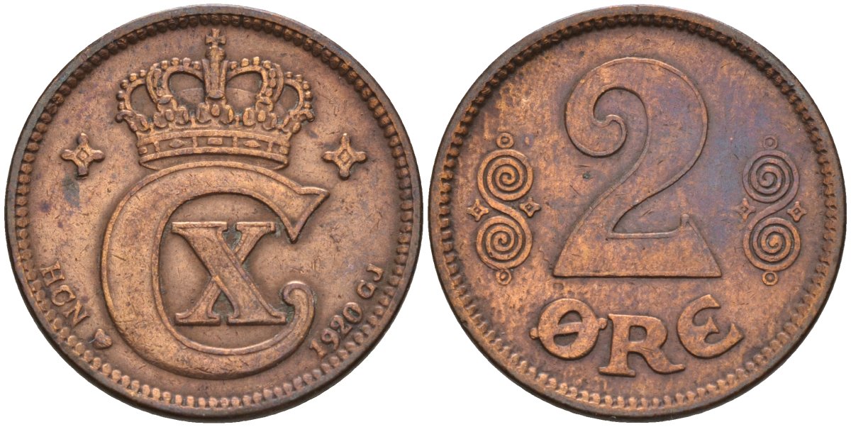 Дания 2 эре 1920 Кристиан X (1912-1947) KM 813 бронза 4147-543