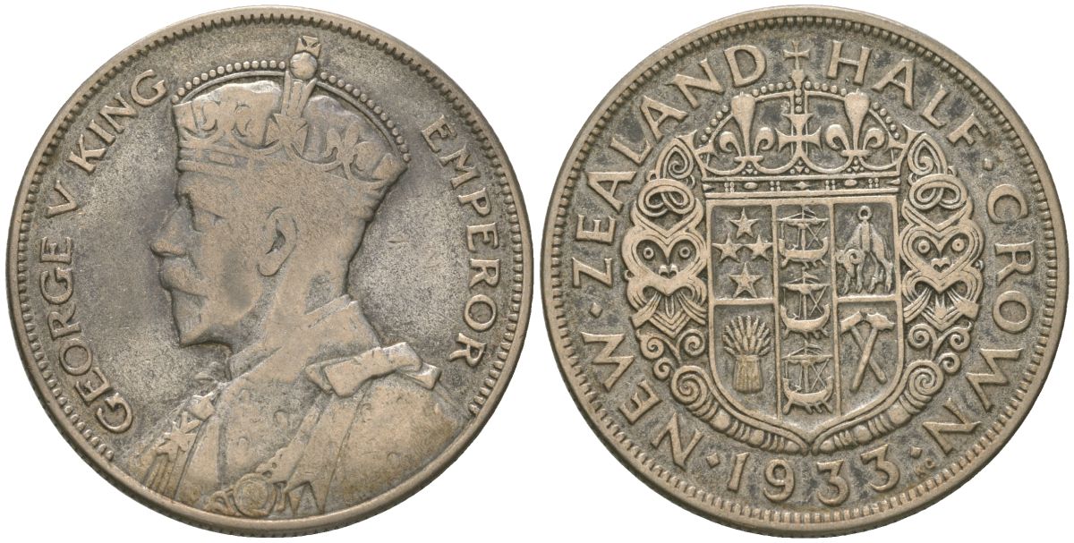 Новая Зеландия 1/2 кроны 1933 Георг V (1910-1936) KM 5 серебро 4168-246