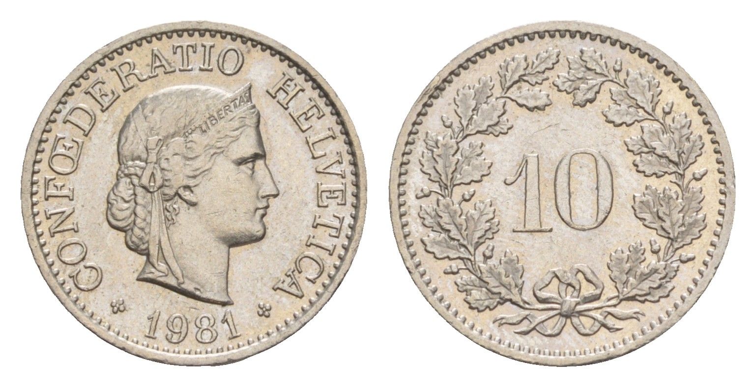 Швейцария 10 раппенов 1981 KM 27 медно-никель 4643-345