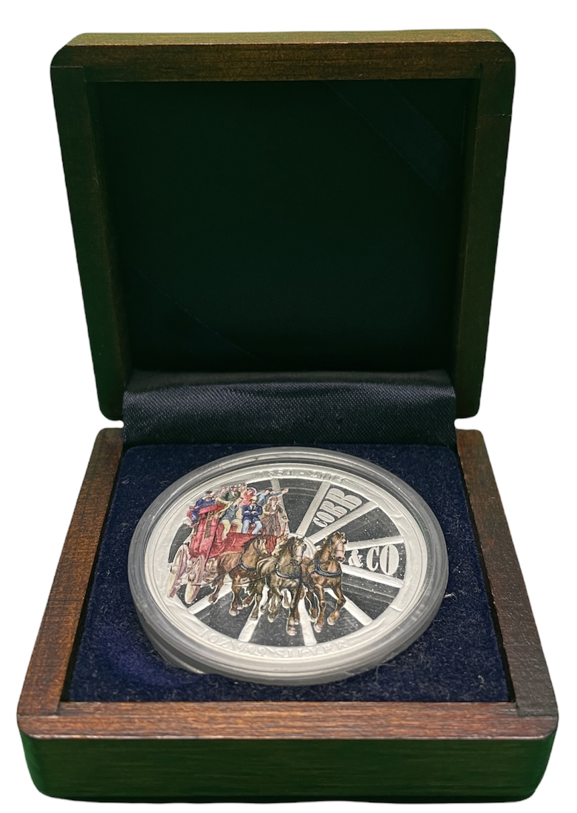 Острова Кука 1 доллар 2004 150 лет компании Cobb & Co, цветная эмаль KM 1146 серебро PROOF 7-5-5-32