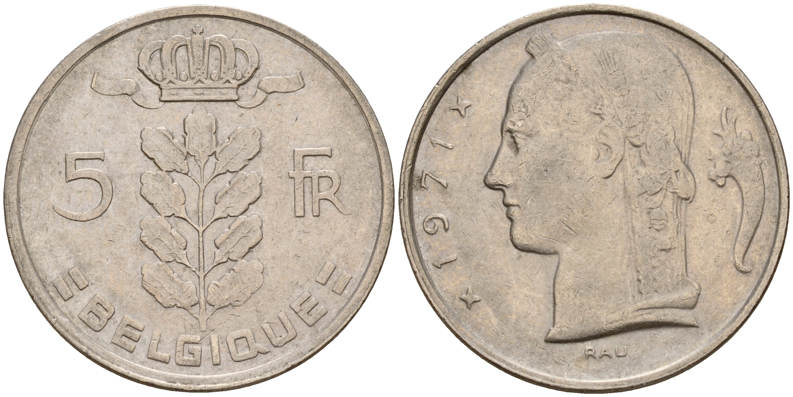 Бельгия 5 франков 1971 Belgique KM 134.1 медно-никель    4187-236