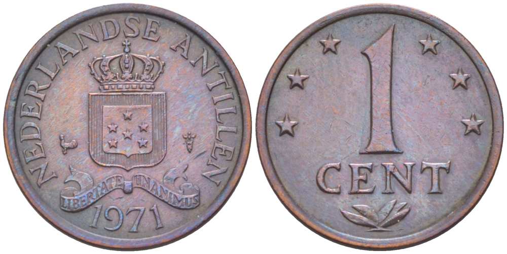 Нидерландские Антилы 1 цент 1971 Юлиана (1948-1980) KM 8 бронза 211-814