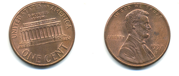 США 1 ЦЕНТ 1997 D ЛИНКОЛЬН KM 201b цинк плакированный медью 86-334