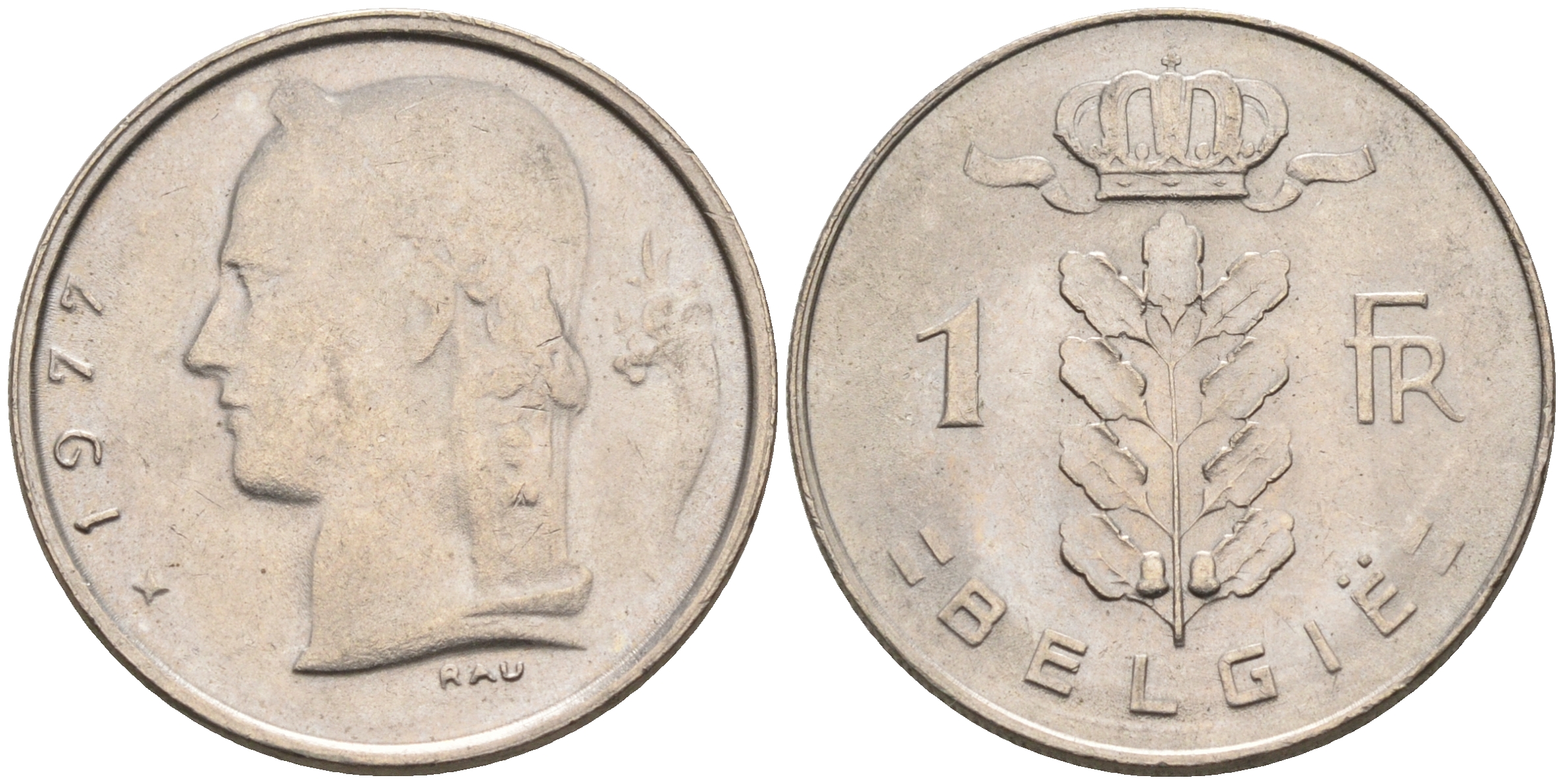 БЕЛЬГИЯ 1 ФРАНК 1977 BELGIE KM 143.1 медно-никель 4563-1124