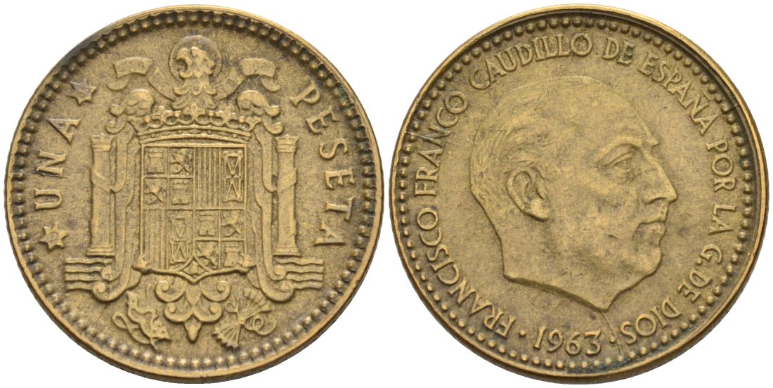 Испания 1 песета 1963 (65) Франсиско Франко (1939-1975) KM 775 алюминиевая бронза 4571-1131
