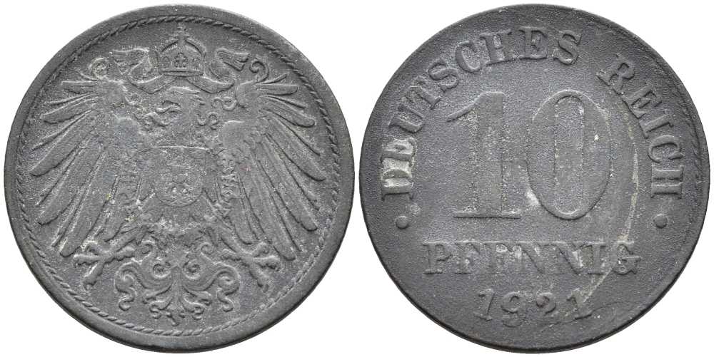 ГЕРМАНИЯ 10 ПФЕННИГОВ 1921 KM 26, J. 299 цинк 4401-154