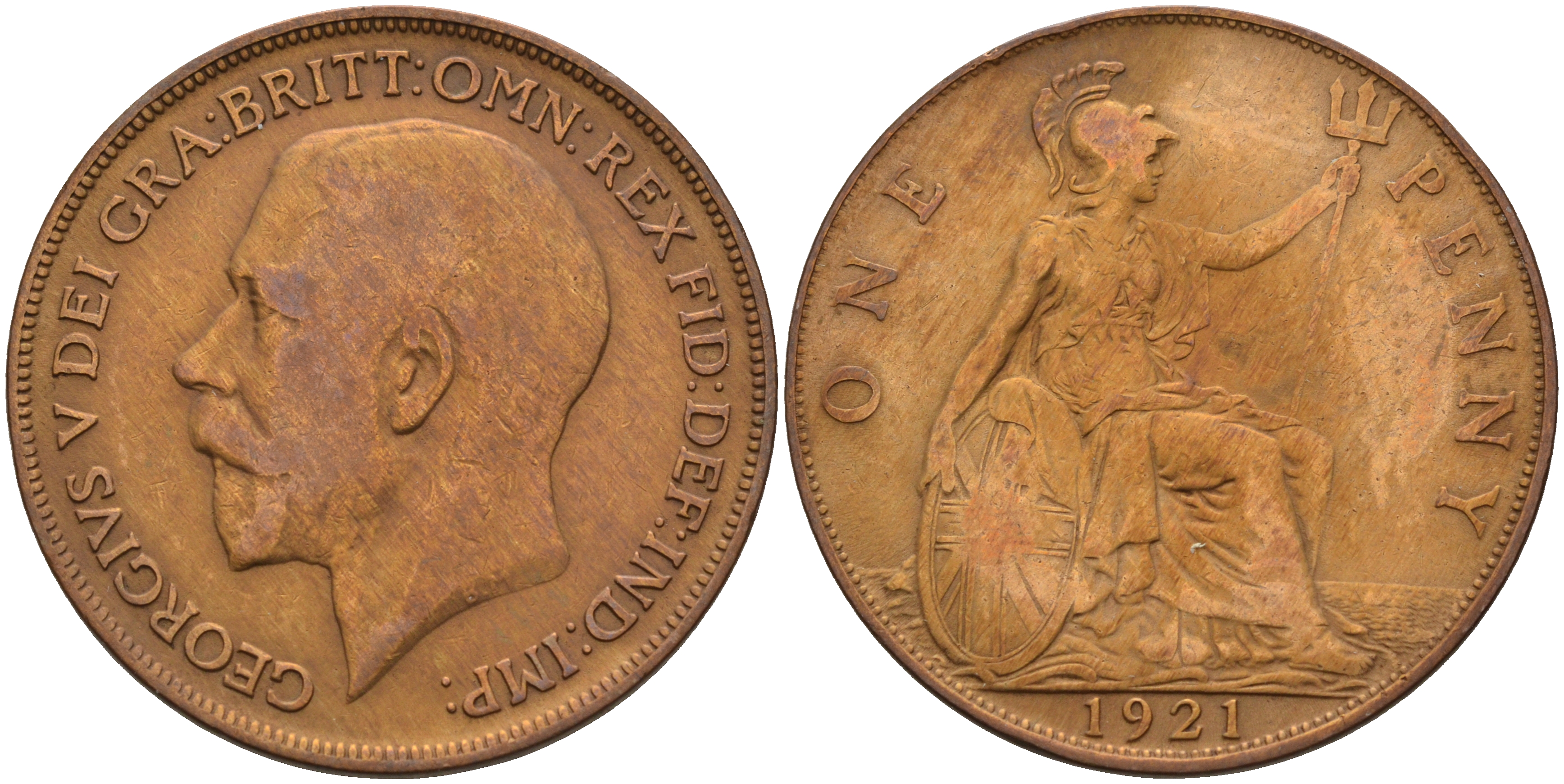Великобритания 1 пенни 1921 Георг V (1910-1936) KM 810, Spink 4051 бронза 4593-214