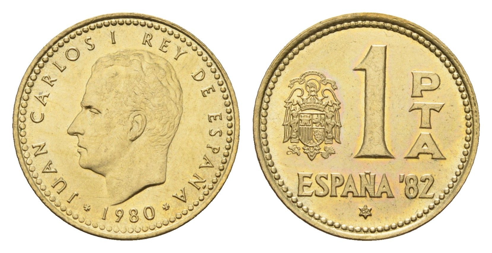 Испания 1 песета 1980 (82) чемпионат мира по футболу 1982 года в Испании, Хуан Карлос I (1975 - 2014) KM 816 алюминиевая бронза UNC 4627-359