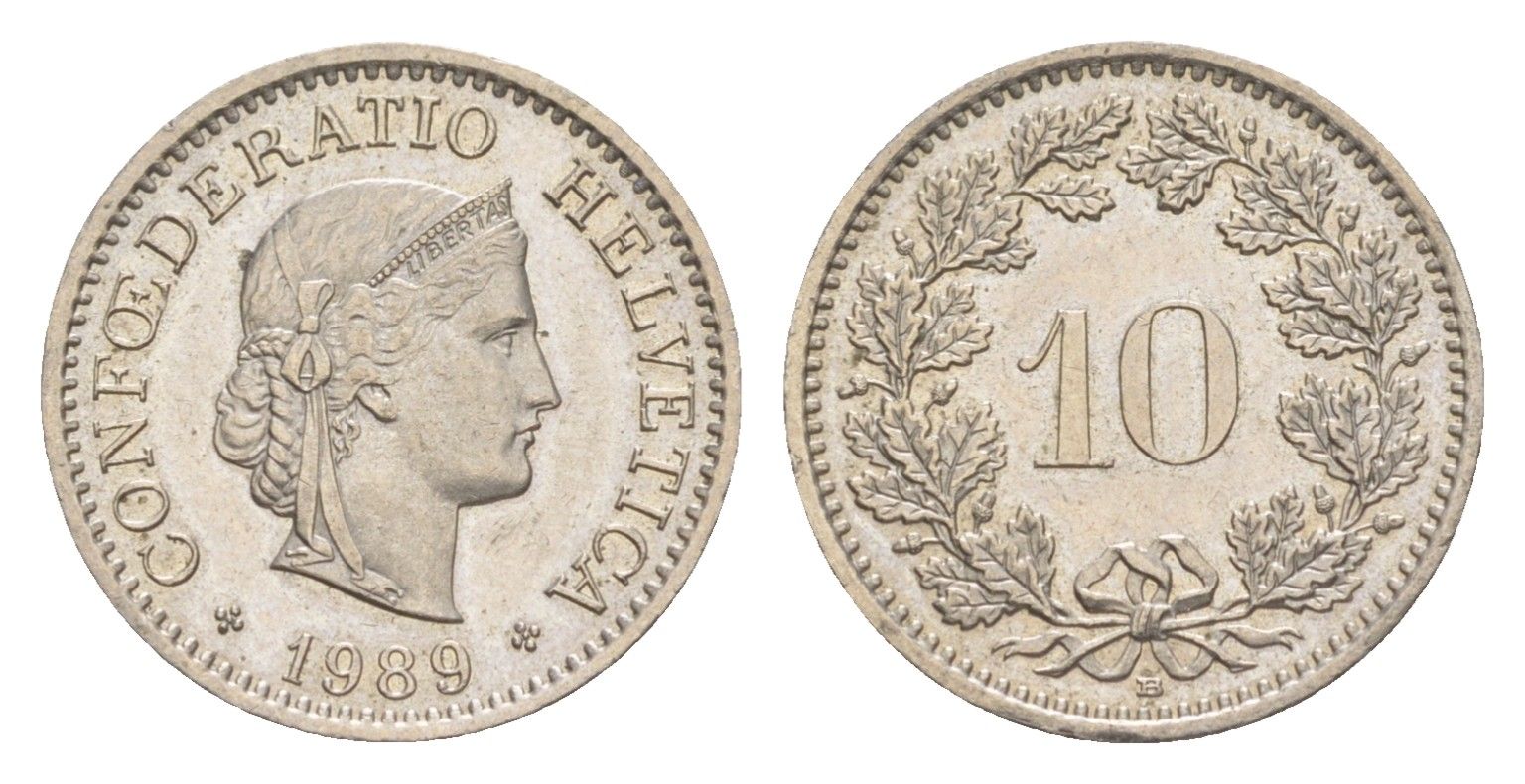 Швейцария 10 раппенов 1989 B KM 27 медно-никель 4625-746