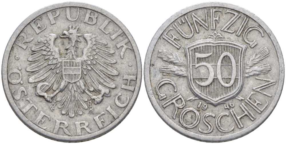 Австрия 50 грошей 1946 первый год KM 2870 алюминий 4402-254