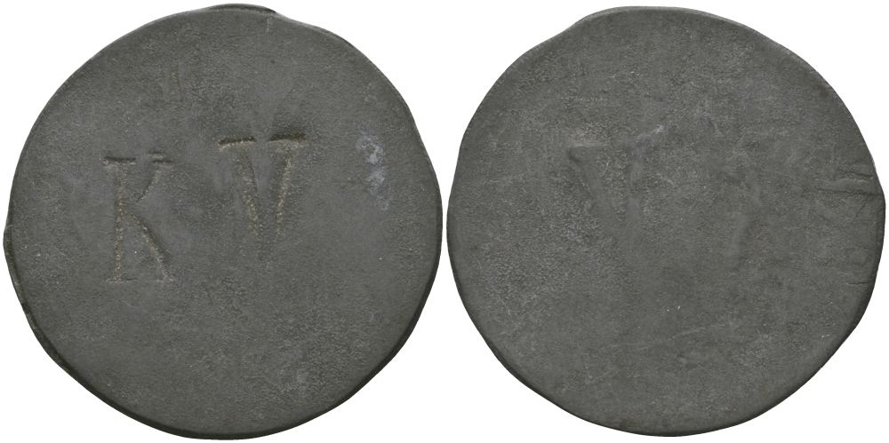 ФРАНЦИЯ ЖЕТОН, ТОКЕН ND ПЛАТЕЖНЫЙ ЖЕТОН НАЧАЛА XX ВЕКА, ОДНОСТОРОННИЙ ЧЕКАН, НА АВЕРСЕ НАДЧЕКАНКА БУКВ K V, ДИАМЕТР 26 ММ. цинк 65-513