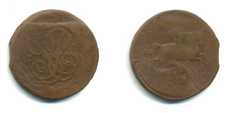 РОССИЯ 1 КОПЕЙКА 1759 медь 61-611